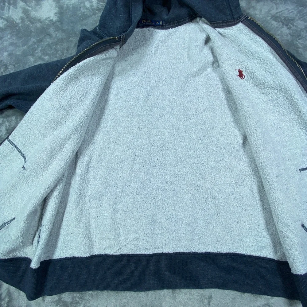 Polo Ralph Lauren Fleece Full Zip Hoodie Mens XL Grey Logo Red‎ Kangaroo Pockets